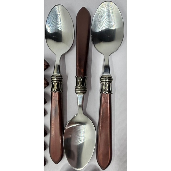 Hampton Silversmiths Flatware Stella Red Tulip Trim 18 Pieces 3 Settings Plus - Picture 5 of 8